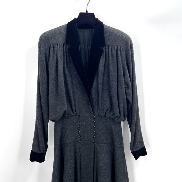Vintage Bespoke Custom Gray Cashmere Long Sleeve Midi Dress Size 6 - Picture 3 of 13